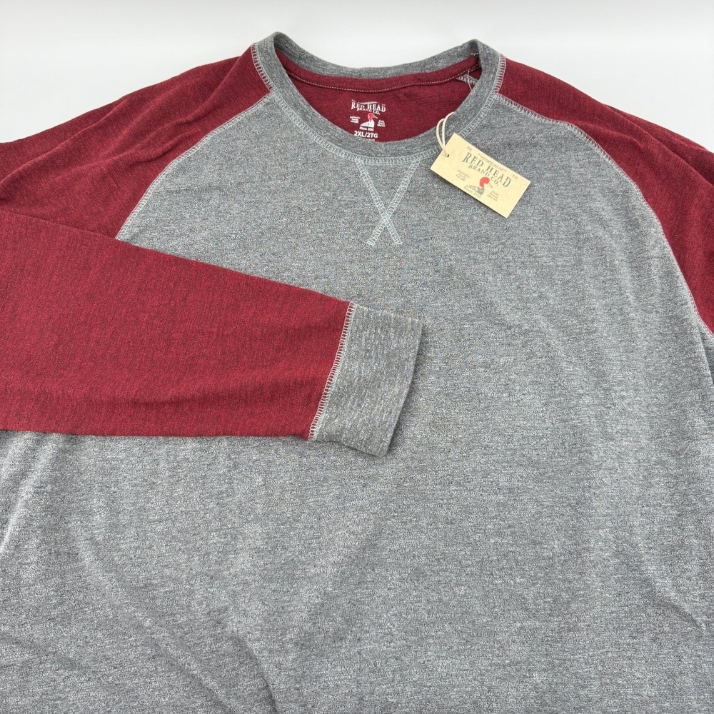 RedHead T-Shirt Mens 2XL Raglan Long Sleeve Heather Grey Burgundy NWT